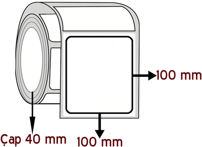 Kuşe 100 mm x 100 mm ÇAP 40 mm Barkod Etiketi ( 10 Rulodur )
