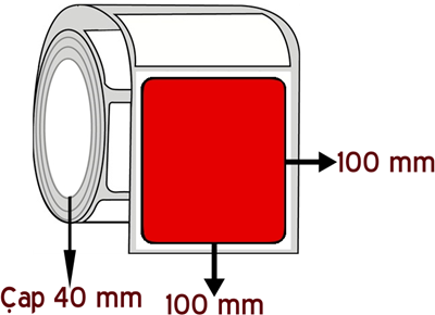  Kırmızı Renkli 100 mm x 100 mm ÇAP 40 mm Barkod Etiketi ( 10 Rulodur )