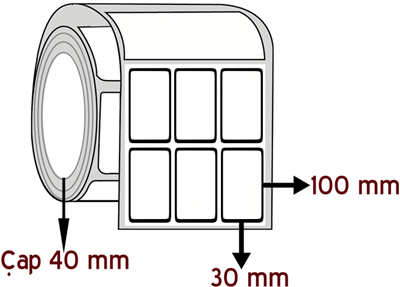 Kuşe 30 mm x 100 mm YY 3'lü ÇAP 40 mm Barkod Etiketi ( 10 Rulodur )