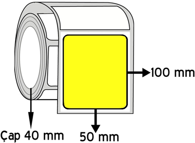 Sarı Renkli 50 mm x 100 mm ÇAP 40 mm Barkod Etiketi ( 10 Rulodur )