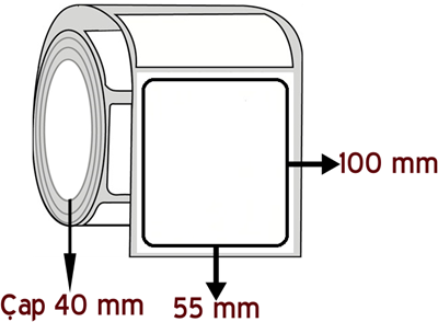 Kuşe 55 mm x 100 mm ÇAP 40 mm Barkod Etiketi ( 20 Rulodur )