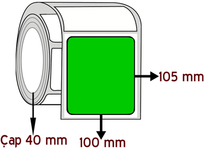 Yeşil Renkli 100 mm x 105 mm ÇAP 40 mm Barkod Etiketi ( 10 Rulodur )