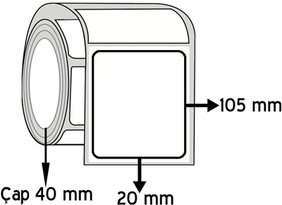 Lamine Termal 20 mm x 105 mm ÇAP 40 mm Barkod Etiketi ( 20 Rulodur )