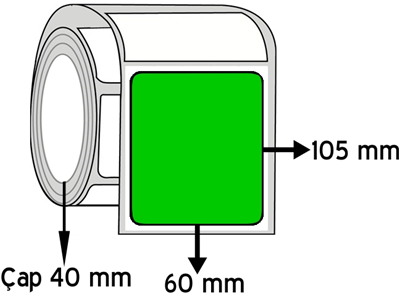 Yeşil Renkli 60 mm x 105 mm ÇAP 40 mm Barkod Etiketi ( 10 Rulodur )