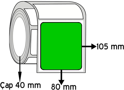 Yeşil Renkli 80 mm x 105 mm ÇAP 40 mm Barkod Etiketi ( 10 Rulodur )