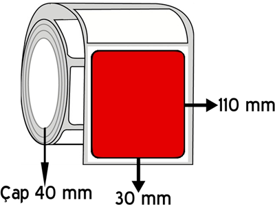  Kırmızı Renkli 30 mm x 110 mm ÇAP 40 mm Barkod Etiketi ( 10 Rulodur )