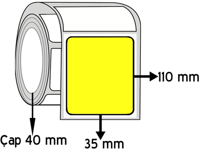 Sarı Renkli 35 mm x 110 mm ÇAP 40 mm Barkod Etiketi ( 10 Rulodur )