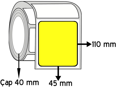 Sarı Renkli 45 mm x 110 mm ÇAP 40 mm Barkod Etiketi ( 10 Rulodur )