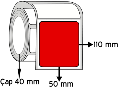  Kırmızı Renkli 50 mm x 110 mm ÇAP 40 mm Barkod Etiketi ( 10 Rulodur )