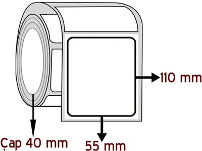 Silver Mat 55 mm x 110 mm ÇAP 40 mm Barkod Etiketi ( 10 Rulodur )