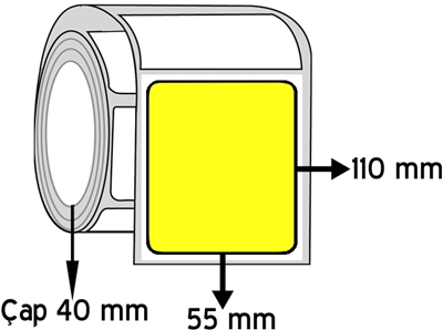 Sarı Renkli 55 mm x 110 mm ÇAP 40 mm Barkod Etiketi ( 10 Rulodur )