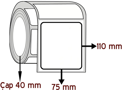 Lamine Termal 75 mm x 110 mm ÇAP 40 mm Barkod Etiketi ( 10 Rulodur )