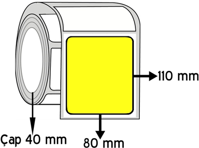 Sarı Renkli 80 mm x 110 mm ÇAP 40 mm Barkod Etiketi ( 10 Rulodur )