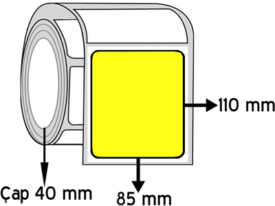 Sarı Renkli 85 mm x 110 mm ÇAP 40 mm Barkod Etiketi ( 10 Rulodur )