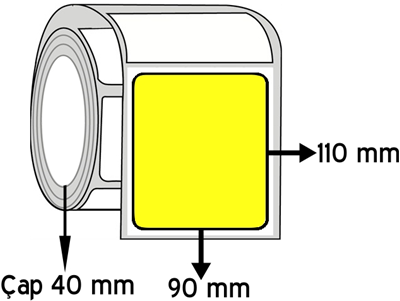 Sarı Renkli 90 mm x 110 mm ÇAP 40 mm Barkod Etiketi ( 10 Rulodur )