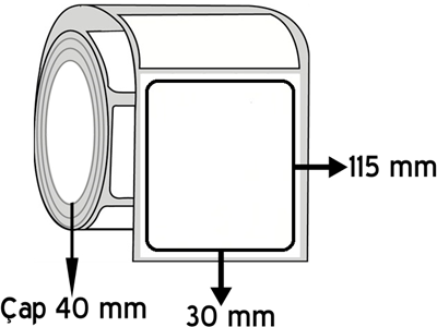 Kuşe 30 mm x 115 mm ÇAP 40 mm Barkod Etiketi ( 30 Rulodur )