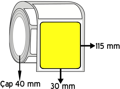Sarı Renkli 30 mm x 115 mm ÇAP 40 mm Barkod Etiketi ( 10 Rulodur )