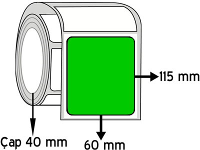 Yeşil Renkli 60 mm x 115 mm ÇAP 40 mm Barkod Etiketi ( 10 Rulodur )