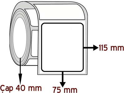 Silver Mat 75 mm x 115 mm ÇAP 40 mm Barkod Etiketi ( 10 Rulodur )