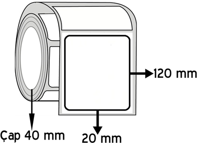 Opak PP 20 mm x 120 mm ÇAP 40 mm Barkod Etiketi ( 20 Rulodur )