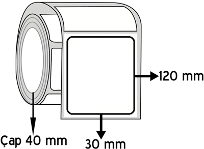 Kuşe 30 mm x 120 mm ÇAP 40 mm Barkod Etiketi ( 30 Rulodur )