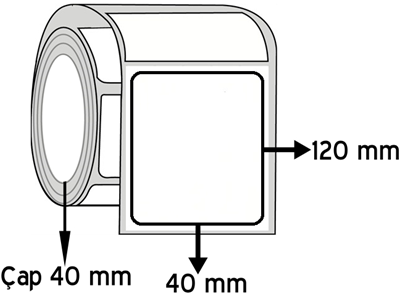 Kuşe 40 mm x 120 mm ÇAP 40 mm Barkod Etiketi ( 20 Rulodur )