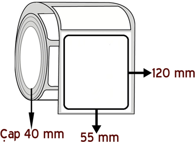 Kuşe 55 mm x 120 mm ÇAP 40 mm Barkod Etiketi ( 20 Rulodur )