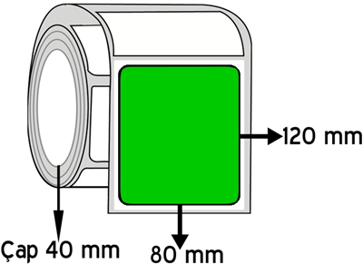 Yeşil Renkli 80 mm x 120 mm ÇAP 40 mm Barkod Etiketi ( 10 Rulodur )