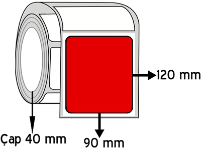  Kırmızı Renkli 90 mm x 120 mm ÇAP 40 mm Barkod Etiketi ( 10 Rulodur )