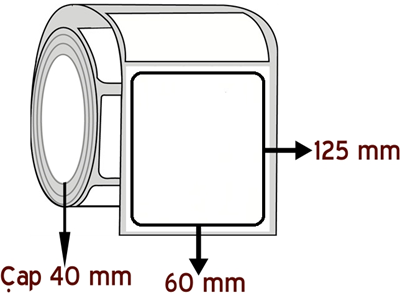 Opak PP 60 mm x 125 mm ÇAP 40 mm Barkod Etiketi ( 10 Rulodur )