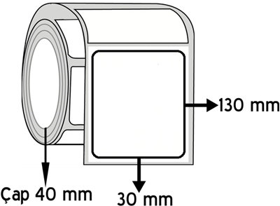 Kuşe 30 mm x 130 mm ÇAP 40 mm Barkod Etiketi ( 30 Rulodur )