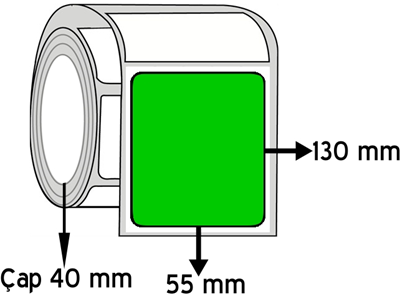 Yeşil Renkli 55 mm x 130 mm ÇAP 40 mm Barkod Etiketi ( 10 Rulodur )