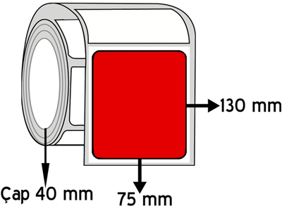  Kırmızı Renkli 75 mm x 130 mm ÇAP 40 mm Barkod Etiketi ( 10 Rulodur )