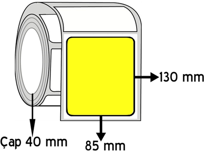 Sarı Renkli 85 mm x 130 mm ÇAP 40 mm Barkod Etiketi ( 10 Rulodur )