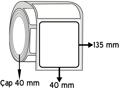 Kuşe 40 mm x 135 mm ÇAP 40 mm Barkod Etiketi ( 20 Rulodur )