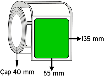 Yeşil Renkli 85 mm x 135 mm ÇAP 40 mm Barkod Etiketi ( 10 Rulodur )