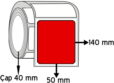  Kırmızı Renkli 50 mm x 140 mm ÇAP 40 mm Barkod Etiketi ( 10 Rulodur )