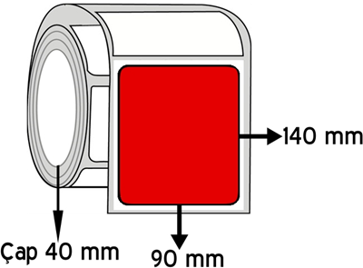  Kırmızı Renkli 90 mm x 140 mm ÇAP 40 mm Barkod Etiketi ( 10 Rulodur )