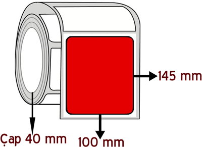  Kırmızı Renkli 100 mm x 145 mm ÇAP 40 mm Barkod Etiketi ( 10 Rulodur )
