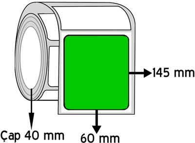 Yeşil Renkli 60 mm x 145 mm ÇAP 40 mm Barkod Etiketi ( 10 Rulodur )