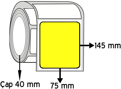 Sarı Renkli 75 mm x 145 mm ÇAP 40 mm Barkod Etiketi ( 10 Rulodur )