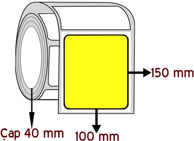 Sarı Renkli 100 mm x 150 mm ÇAP 40 mm Barkod Etiketi ( 10 Rulodur )
