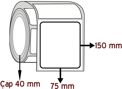 Kuşe 75 mm x 150 mm ÇAP 40 mm Barkod Etiketi ( 10 Rulodur )