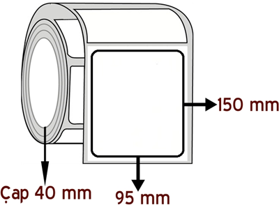 Kuşe 95 mm x 150 mm ÇAP 40 mm Barkod Etiketi ( 10 Rulodur )