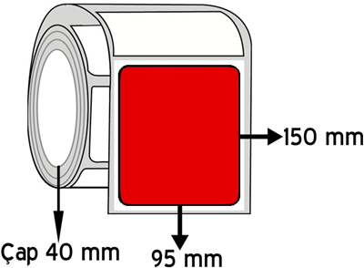  Kırmızı Renkli 95 mm x 150 mm ÇAP 40 mm Barkod Etiketi ( 10 Rulodur )