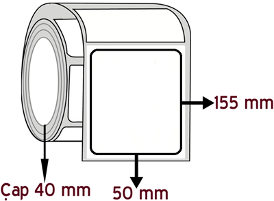 Lamine Termal 50 mm x 155 mm ÇAP 40 mm Barkod Etiketi ( 10 Rulodur )