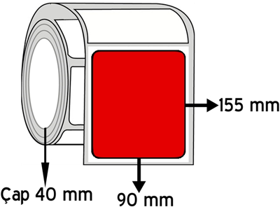  Kırmızı Renkli 90 mm x 155 mm ÇAP 40 mm Barkod Etiketi ( 10 Rulodur )