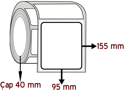 Kuşe 95 mm x 155 mm ÇAP 40 mm Barkod Etiketi ( 10 Rulodur )