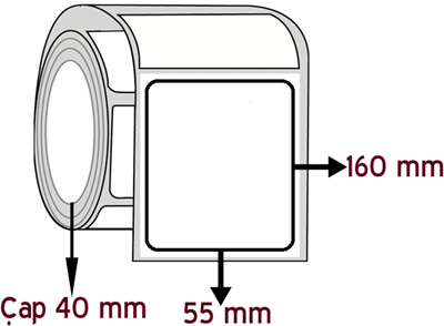 Lamine Termal 55 mm x 160 mm ÇAP 40 mm Barkod Etiketi ( 10 Rulodur )