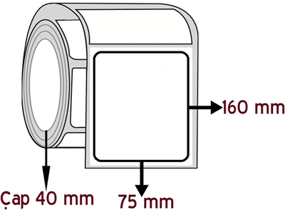 Opak PP 75 mm x 160 mm ÇAP 40 mm Barkod Etiketi ( 10 Rulodur )